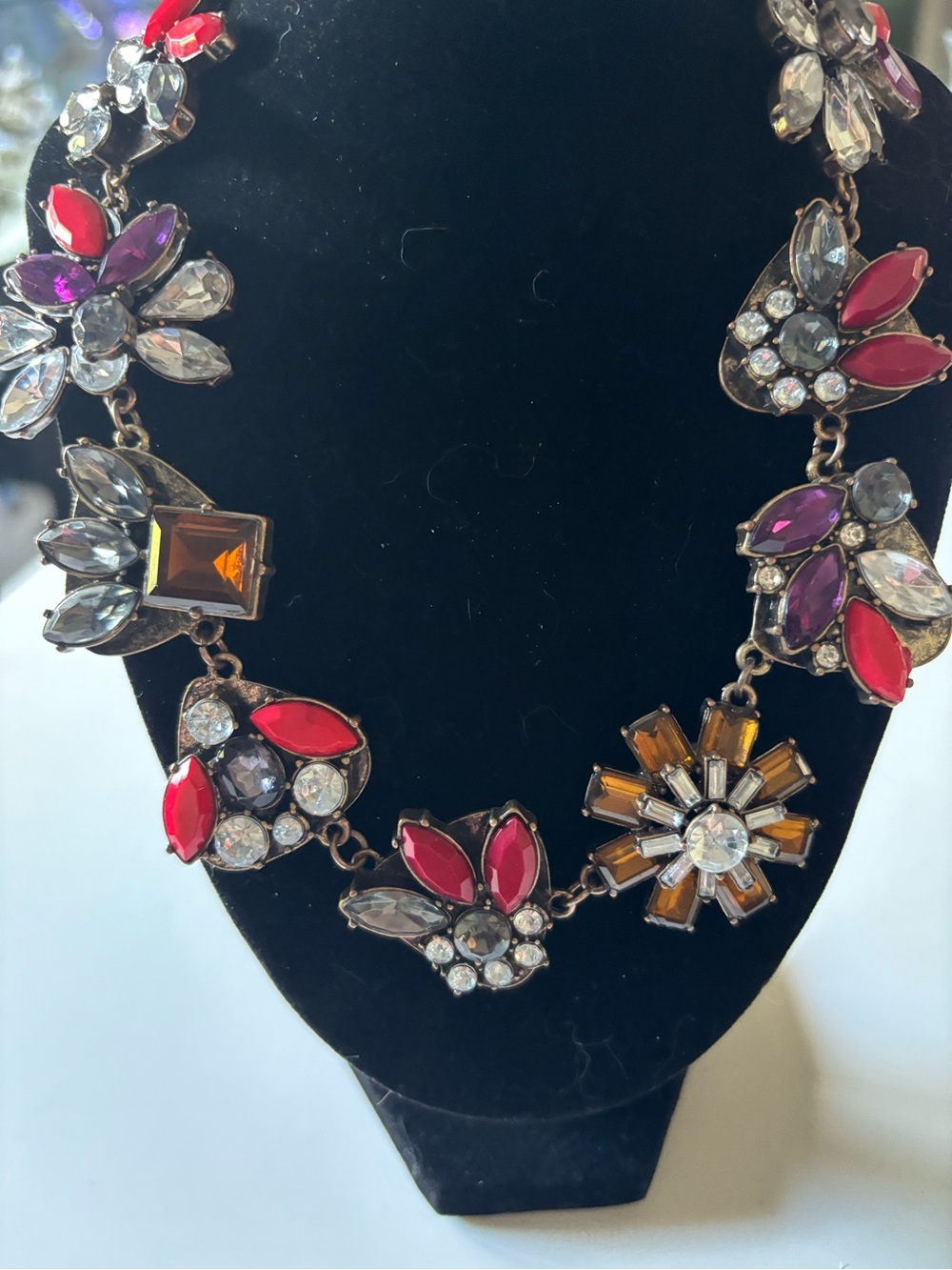 Multicolor Rhinestone Floral Statement Bib Necklace
